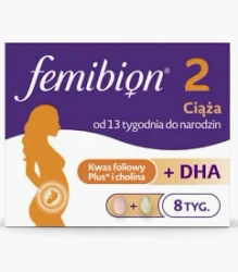 Femibion 2 Ciąża, suplement diety dla kobiet w ciąży od 13 do 40 tygodnia, zawiera Kwas Foliowy Plus, cholinę, DHA, opakowanie na 4 tygodnie, 28 tabletek i 28 kapsułek