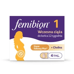 Femibion 1 Wczesna ciąża, suplement diety dla kobiet w ciąży od 1 do 12 tygodnia, zawiera Kwas Foliowy Plus, cholinę, opakowanie na 4 tygodnie, 28 tabletek
