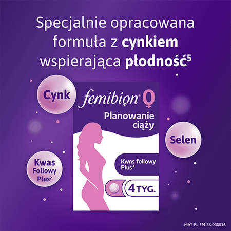 Femibion 0 Planowanie ciąży, suplement diety dla kobiet w ciąży, planowanie ciąży przed poczęciem, zawiera Kwas Foliowy Plus, opakowanie na 4 tygodnie 28 tabletek